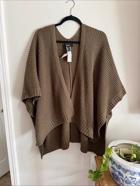 Forever 21 Olive Ribbed Knit Poncho Cardigan
